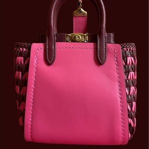 Coach Reloved Troupe Tote 16 with Weaving Brass/Confetti Pink